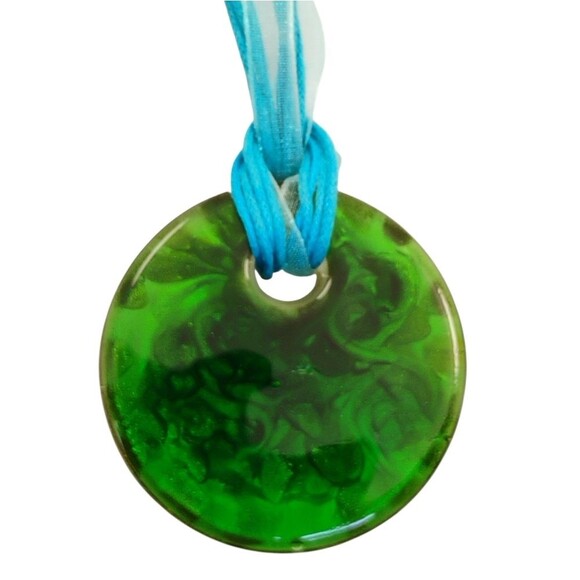 ART GLASS PENDANT NECKLACE ROPE CIRCLE HEART SWIRL GLITTER HANDMADE - Picture 7 of 15